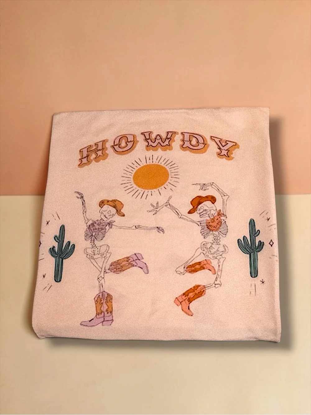 “Howdy” Western Sun Pillow Cover — Cream with Mustard & Orange